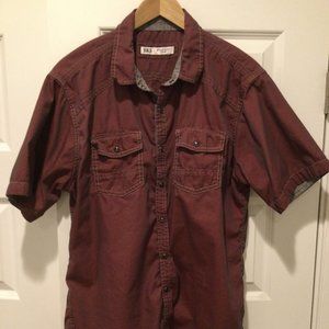 BKE Maroon Short Sleeve Men's Shirt With Pearl Snaps (L)